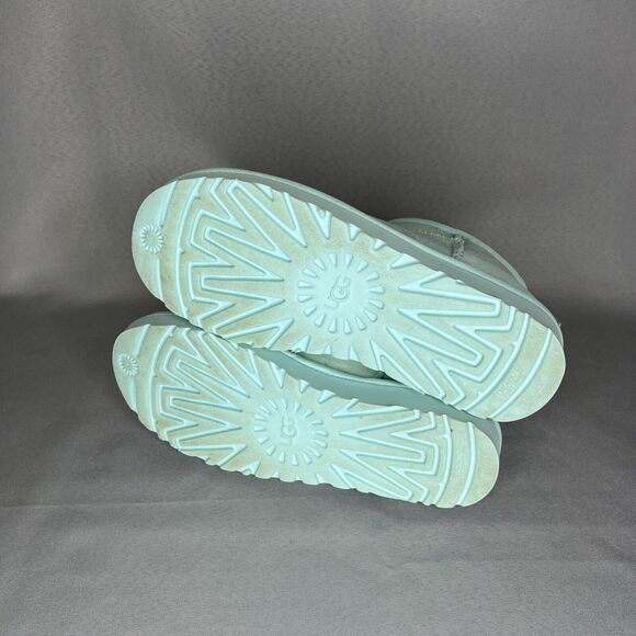Women's Ugg Boots Size 8 Classic Ultra Mini Aqua Sky Blue Suede Wool Booties - Picture 12 of 14